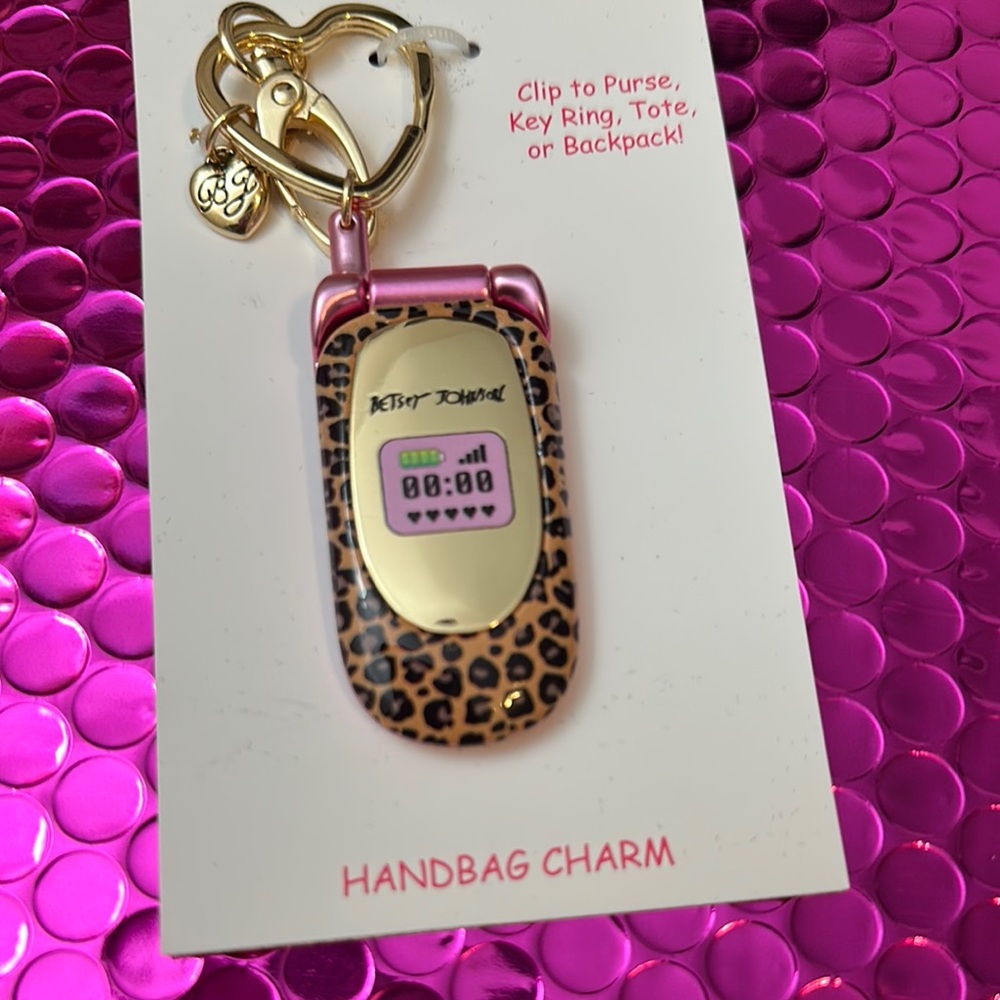 Betsy Johnson Leopard Print Keychain Phone Charm
